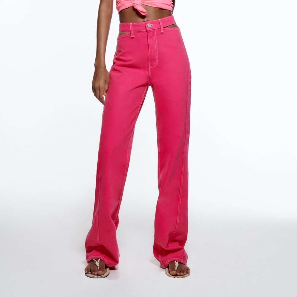 ZARA‎ FULL-LENGTH JEANS WITH CUT-OUT DETAIL